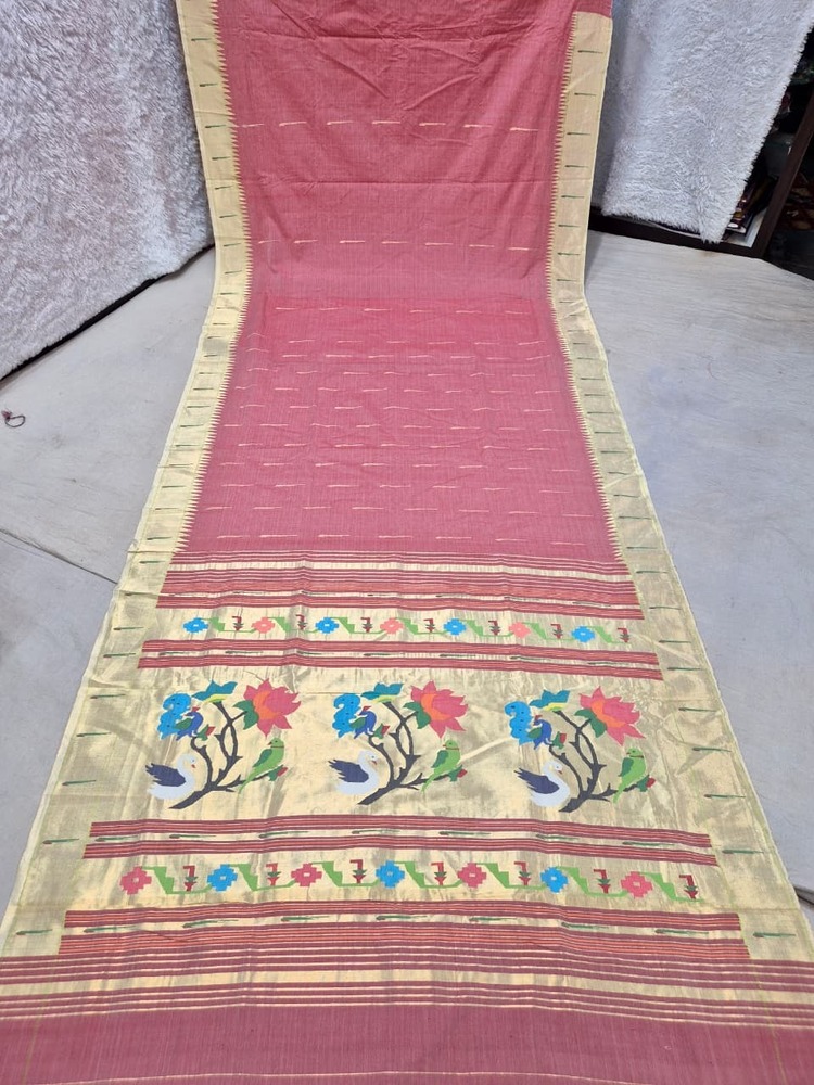 Pure Cotton Silk Yeola Handloom Single Muniya Paithani Saree
