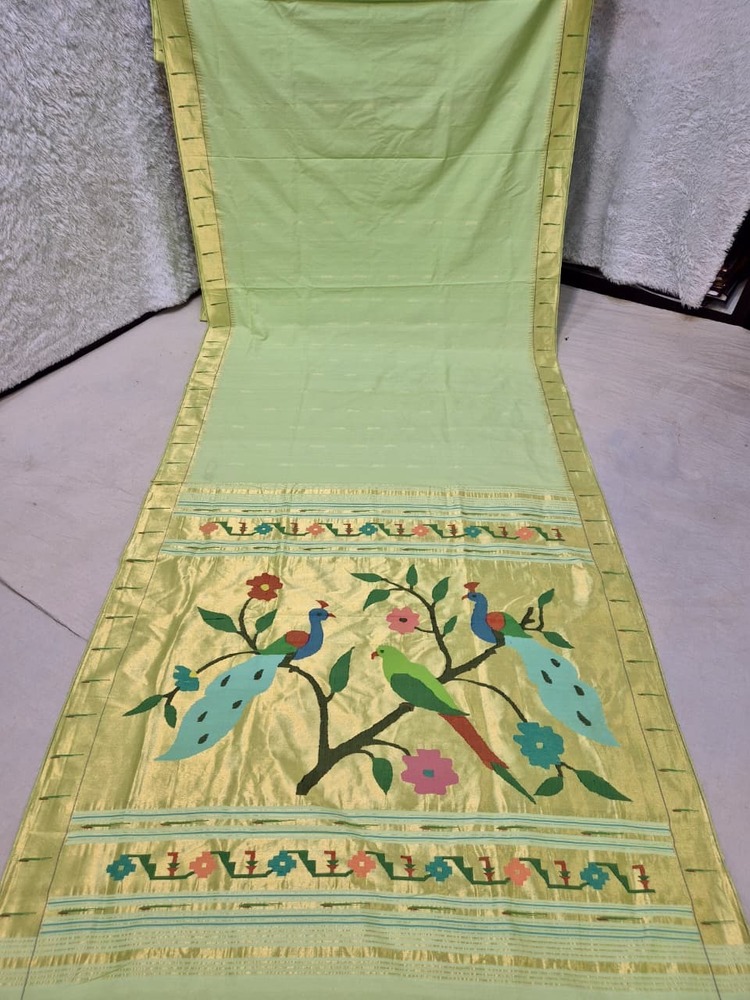 Pure Cotton Silk Yeola Handloom Single Muniya Paithani Saree