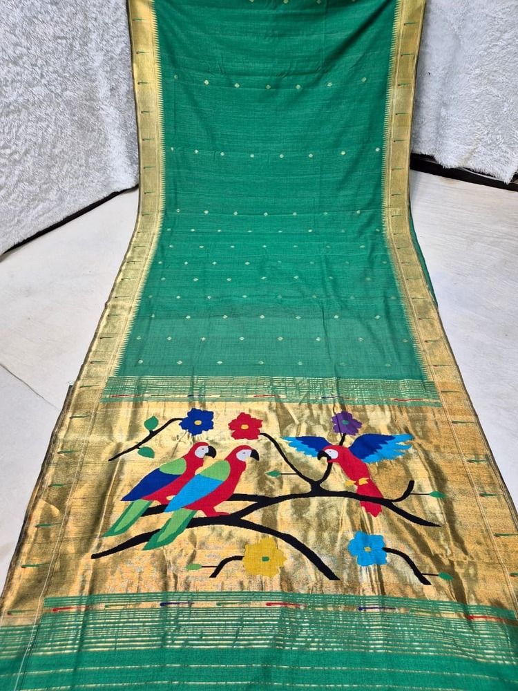 Pure Cotton Silk Yeola Handloom Single Muniya Paithani Saree