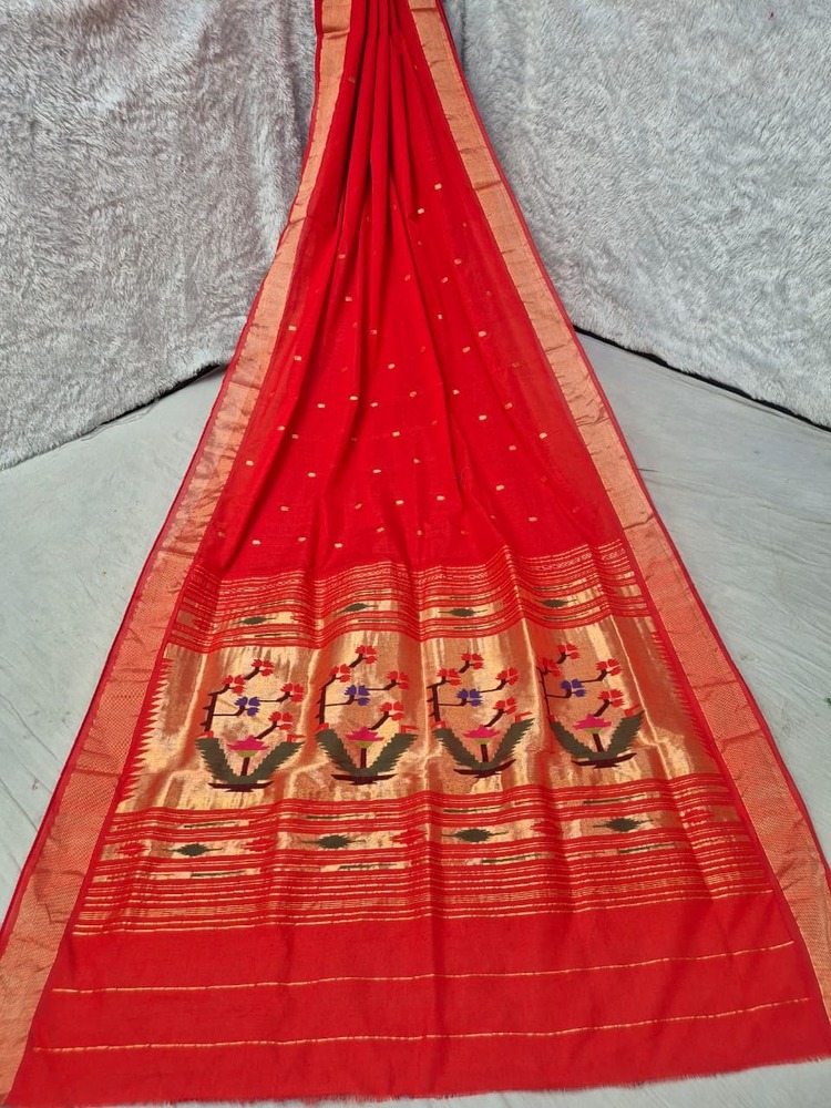 Cotton Handloom Traditional Fancy Pallu Paithani Saree
