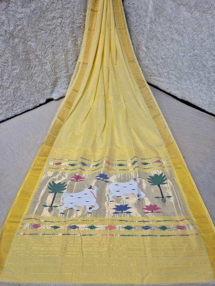 Cotton Handloom Traditional Fancy Pallu Paithani Saree