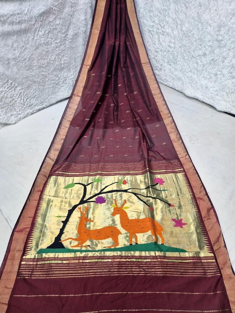 Cotton Handloom Traditional Fancy Pallu Paithani Saree
