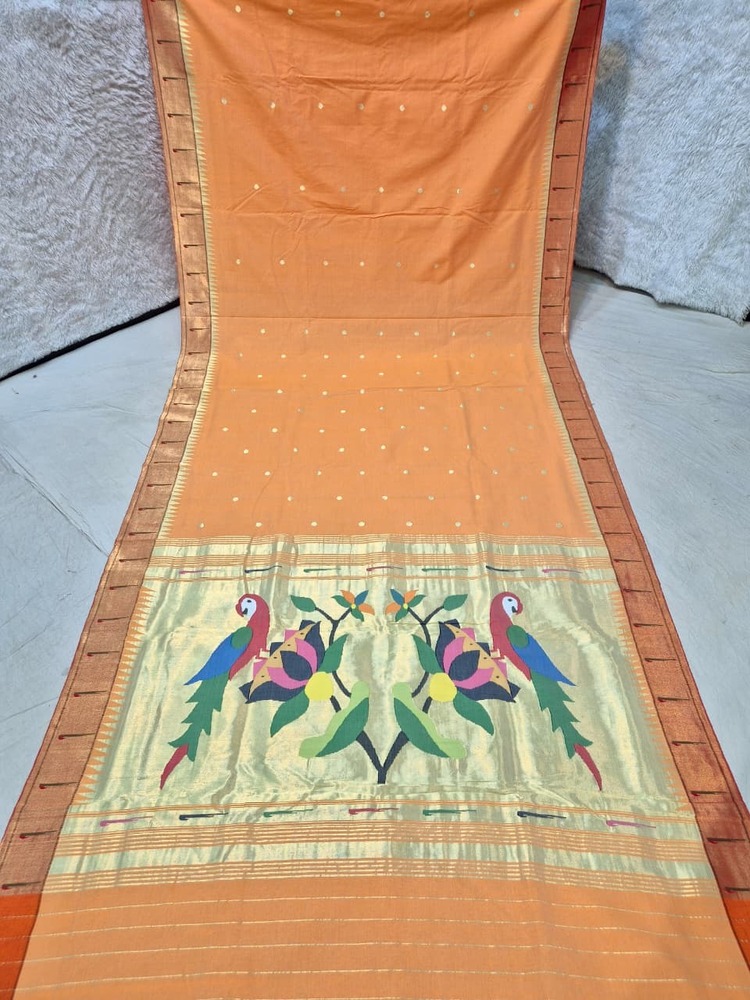 Pure Cotton Silk Yeola Handloom Single Muniya Paithani Saree