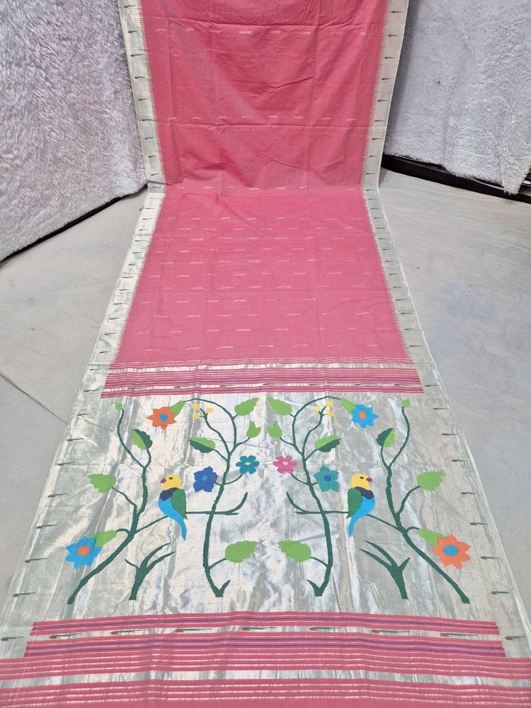Pure Cotton Silk Yeola Handloom Single Muniya Paithani Saree