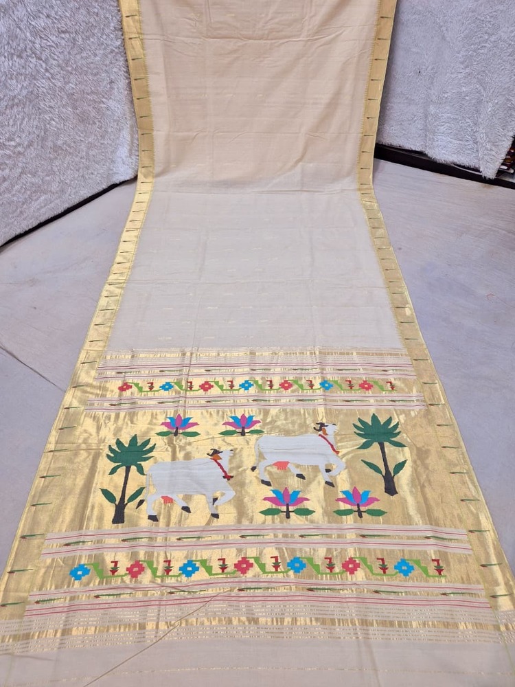 Pure Cotton Silk Yeola Handloom Single Muniya Paithani Saree