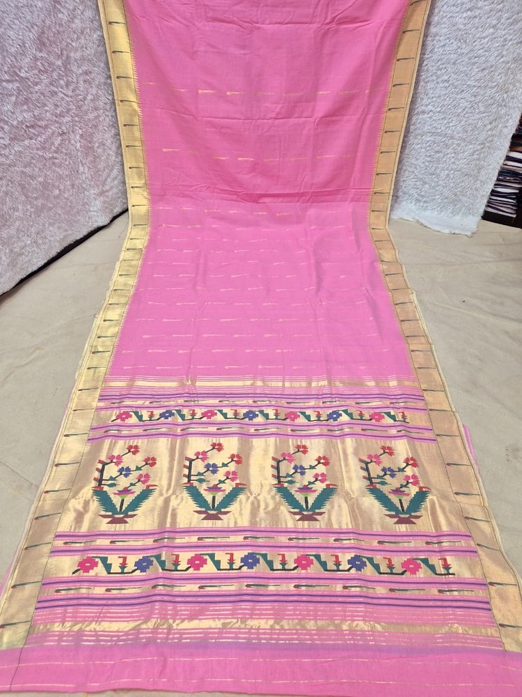Pure Cotton Silk Yeola Handloom Single Muniya Paithani Saree