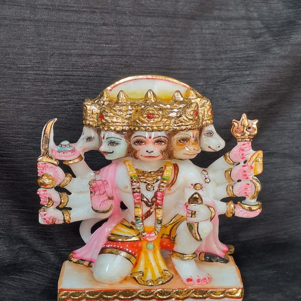 Marble Panch Mukhi Hanuman Moorti - Height: 12 Inch (in)