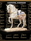 Marble Horse - Natural Marble, 8-10 Inches, White With Brown Gold Black | Handcrafted, Polished, Ethnic Indian Decorative Sculpture