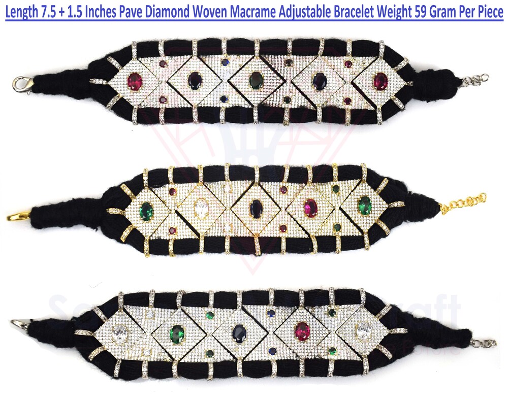 Pave American Diamond Woven Adjustable Brass With Gold & Silver Plated