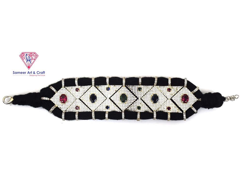 Pave American Diamond Woven Adjustable Brass With Gold & Silver Plated