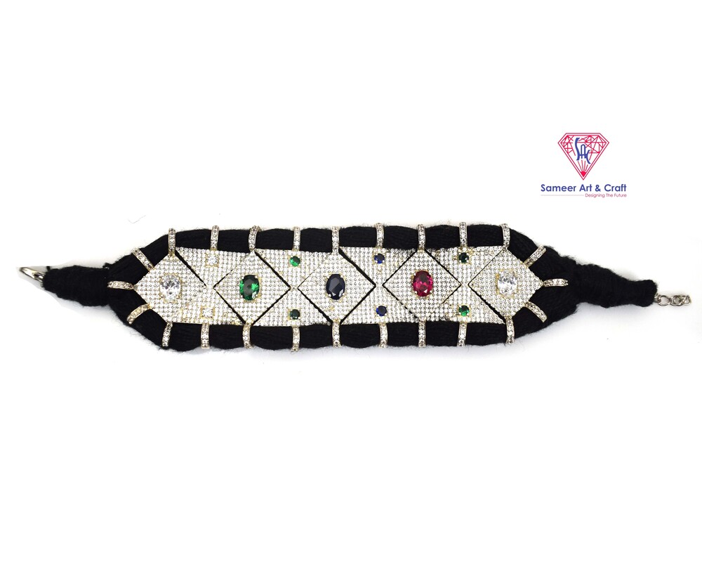 Pave American Diamond Woven Adjustable Brass With Gold & Silver Plated