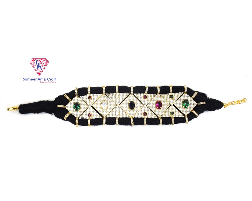 Pave American Diamond Woven Adjustable Brass With Gold & Silver Plated