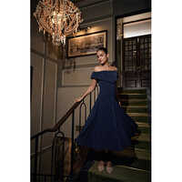 Off Shoulder Dress - Color: Navy Blue
