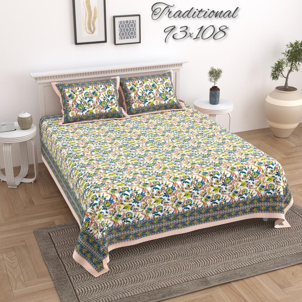 Hand Block Printed Cotton Bedsheet - Color: Multi
