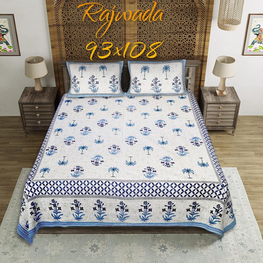 Hand Block Printed Cotton Bedsheet - Color: White