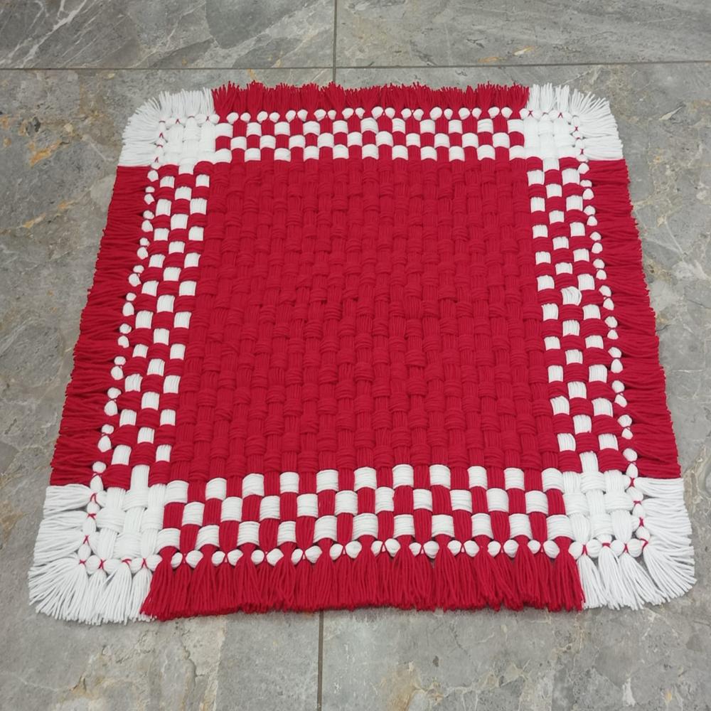plain red with white border woolen cover / prayer mat / asan