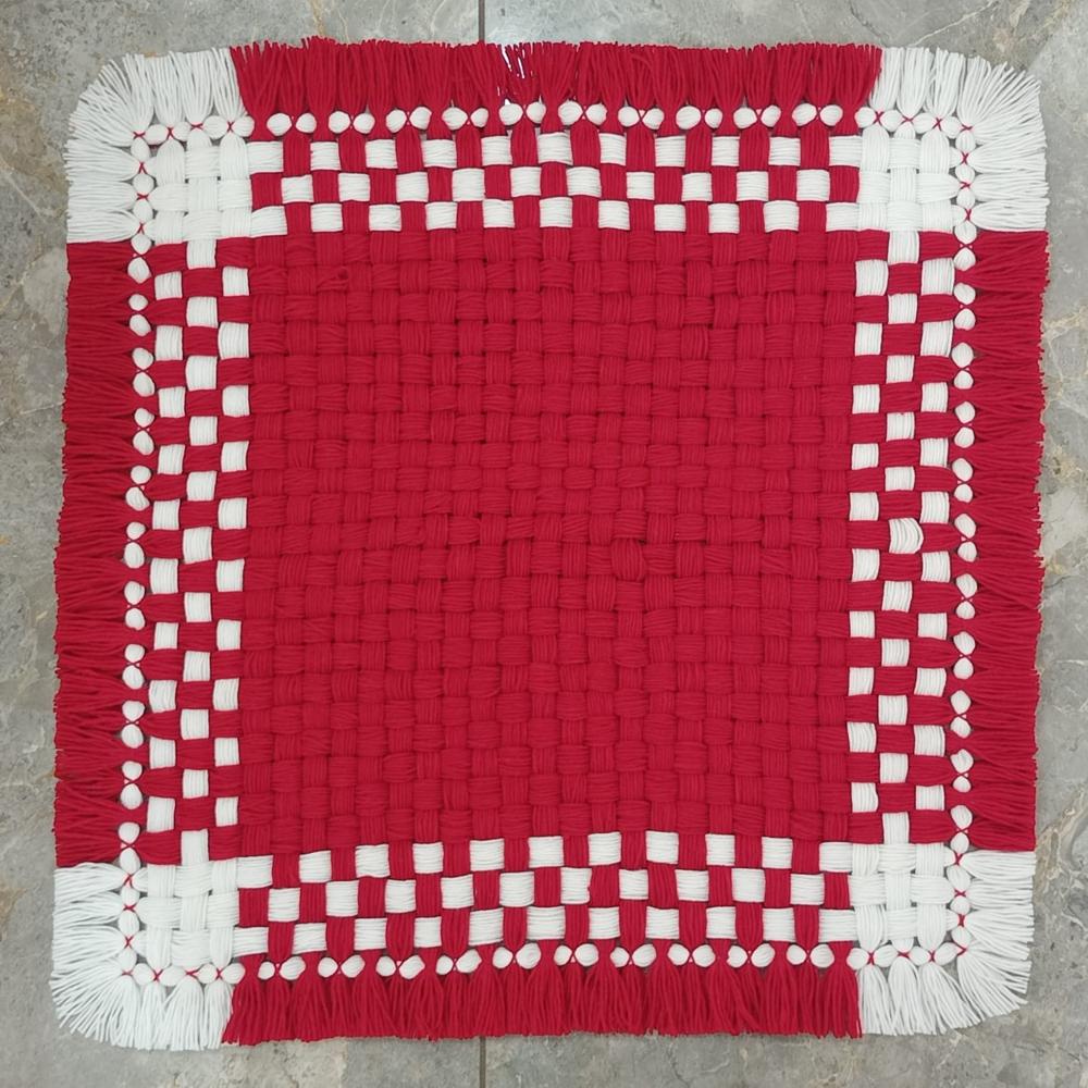 plain red with white border woolen cover / prayer mat / asan