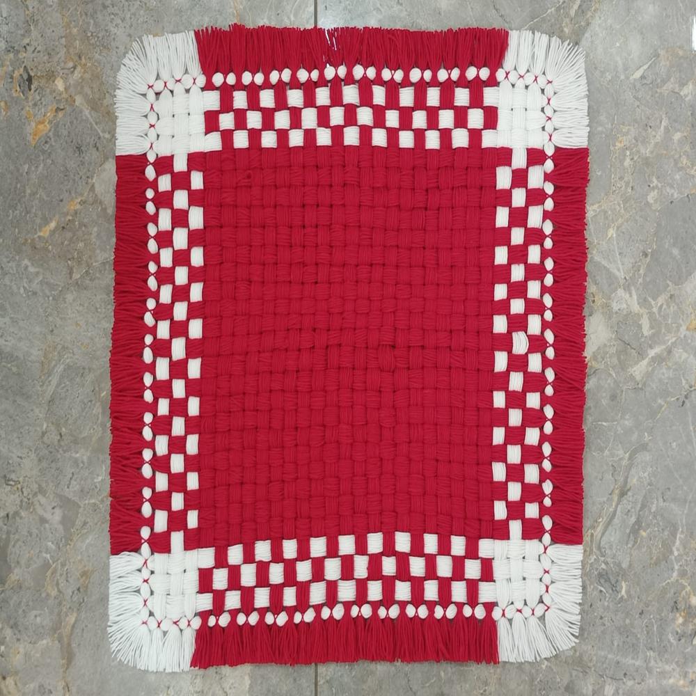 plain red with white border woolen cover / prayer mat / asan
