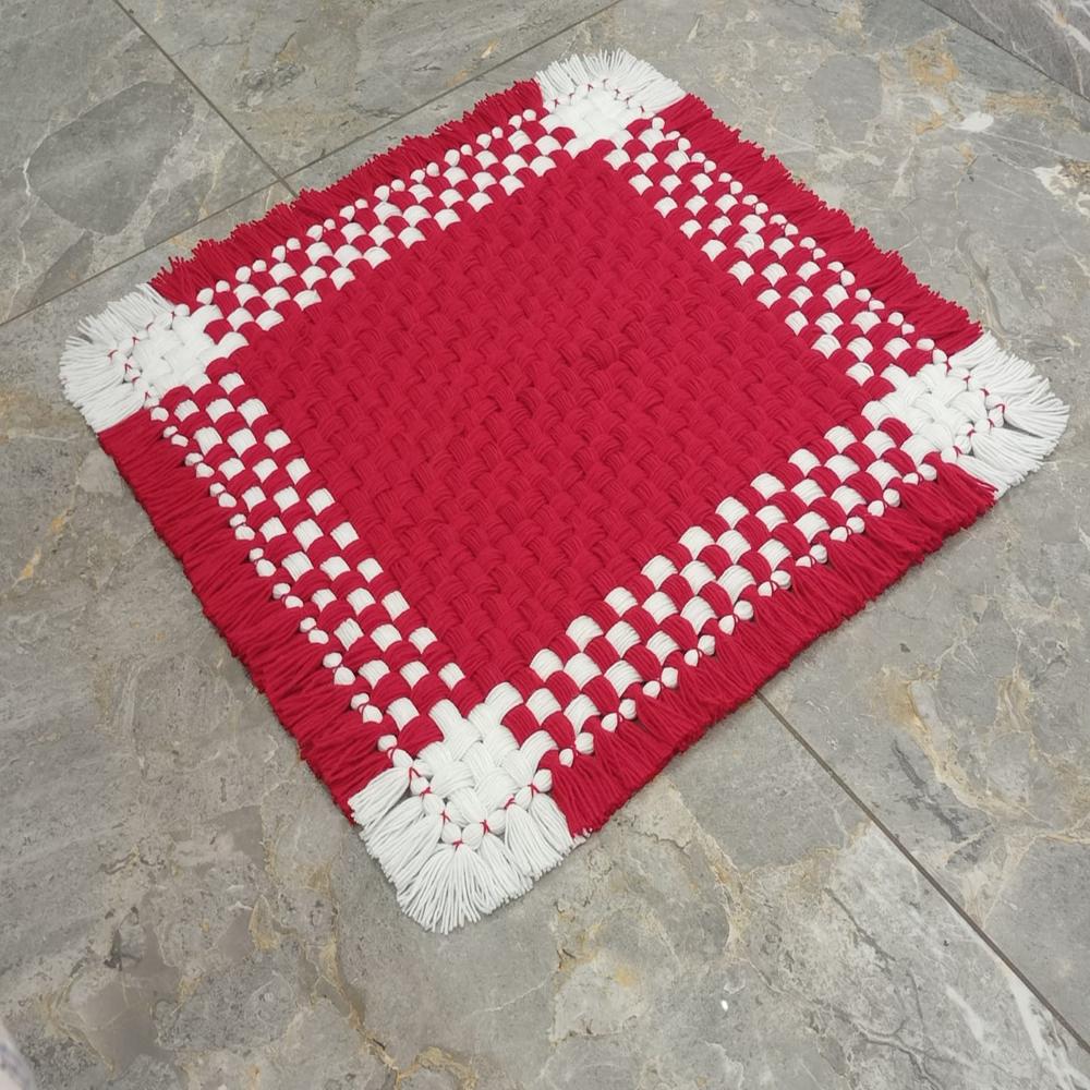 plain red with white border woolen cover / prayer mat / asan