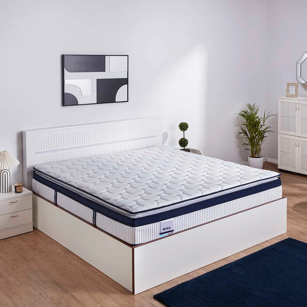 Spring Mattress - 100% Cotton, Full Size, White | Breathable Fabric, No Shrinkage, Plain Design