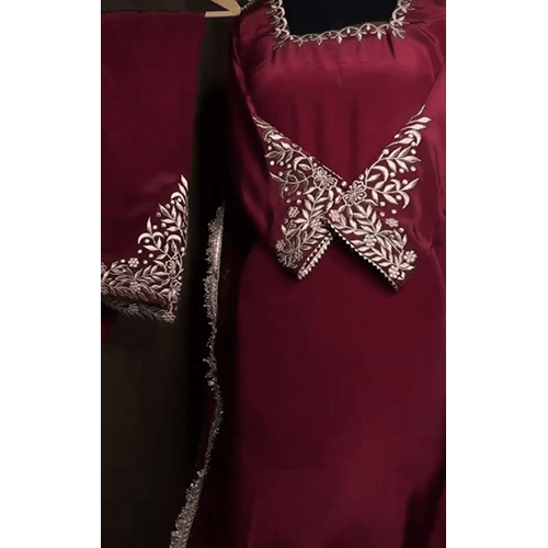 Embroidery Pashmina Silk Suit With Chinon Dupatta
