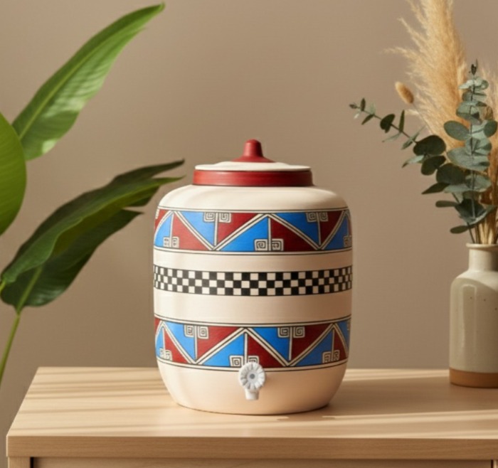 Clay Water Pot Triple Border 17 LTR
