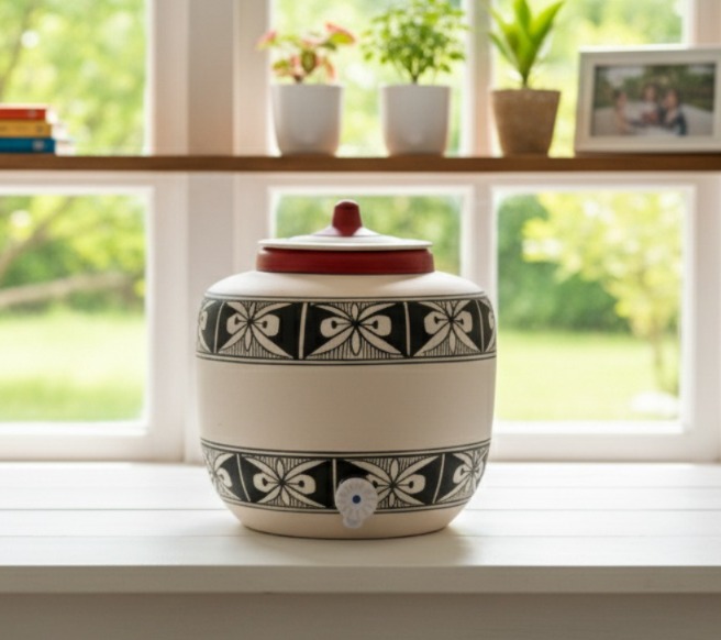 Clay Water Pot Spider Border 17 LTR