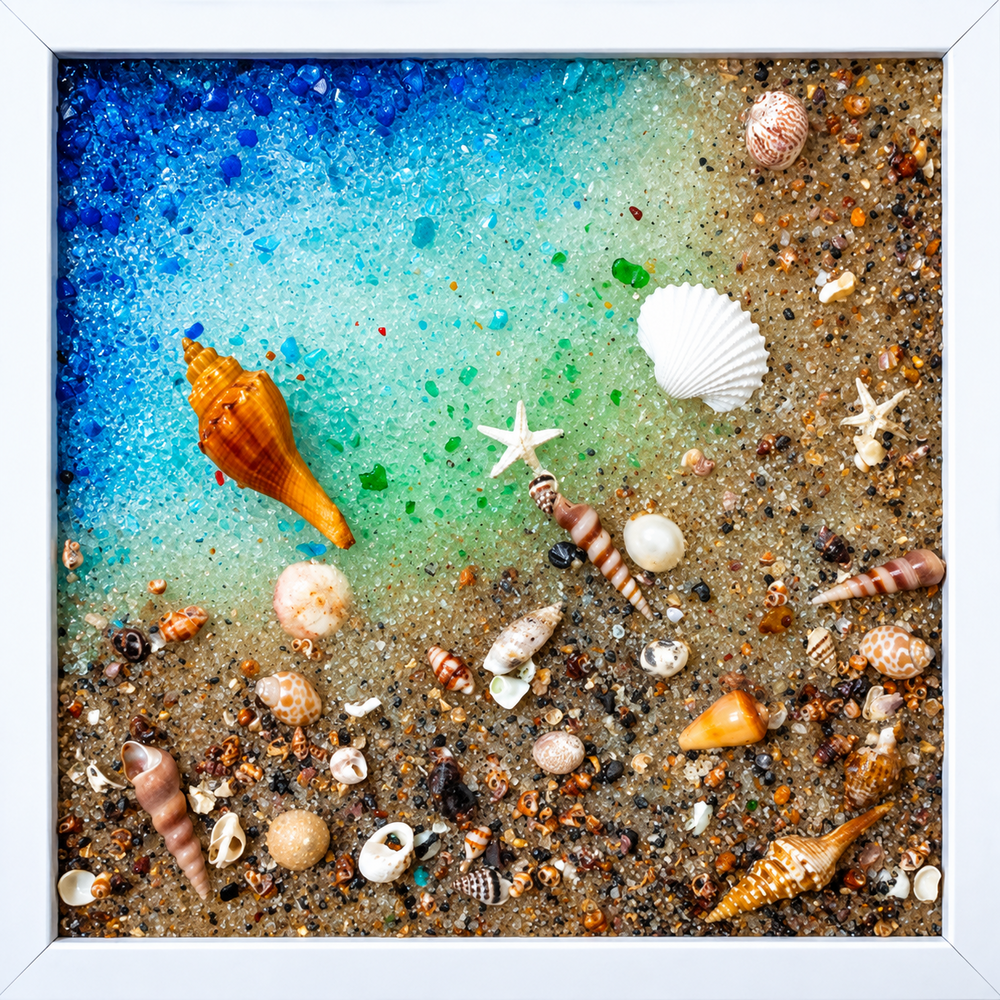 12X12 Frame Beach Theme White Border - Color: Multicolor