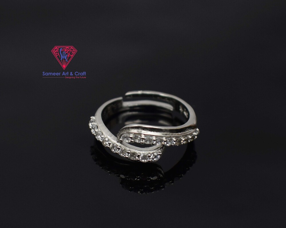 Cubic Zircon Stones Adjustable Ring In 925 Sterling Silver Round Shape