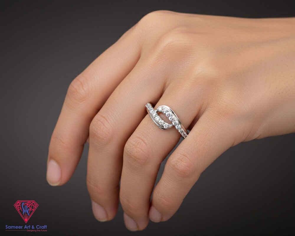 Cubic Zircon Stones Adjustable Ring In 925 Sterling Silver Round Shape