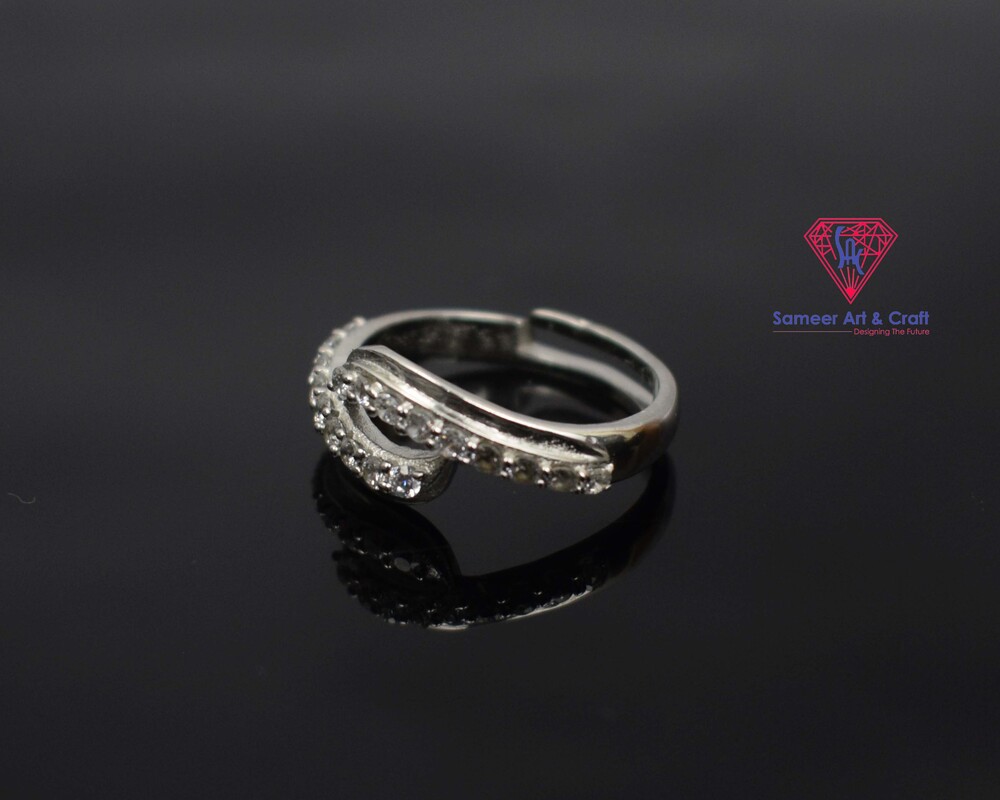 Cubic Zircon Stones Adjustable Ring In 925 Sterling Silver Round Shape