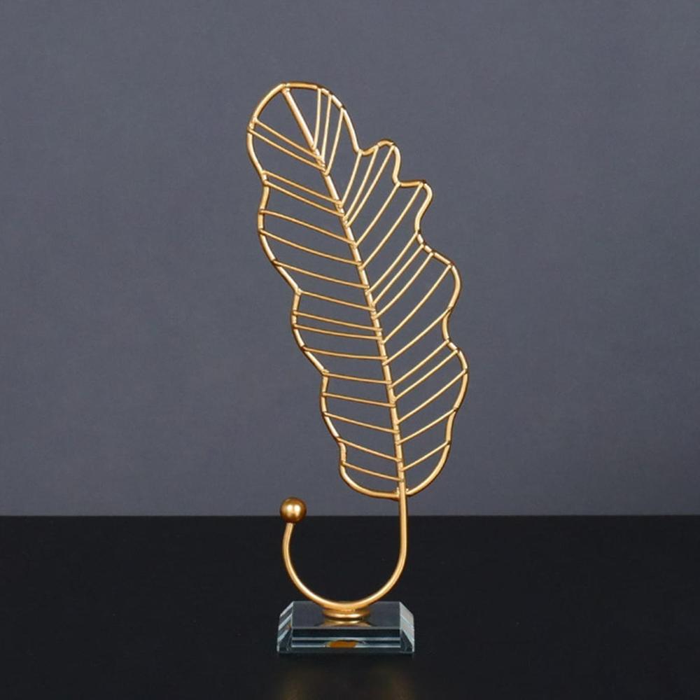 Metal Statue Figurine Bedroom Office Ornaments Cabinet Home Leaves Sculpture Feather