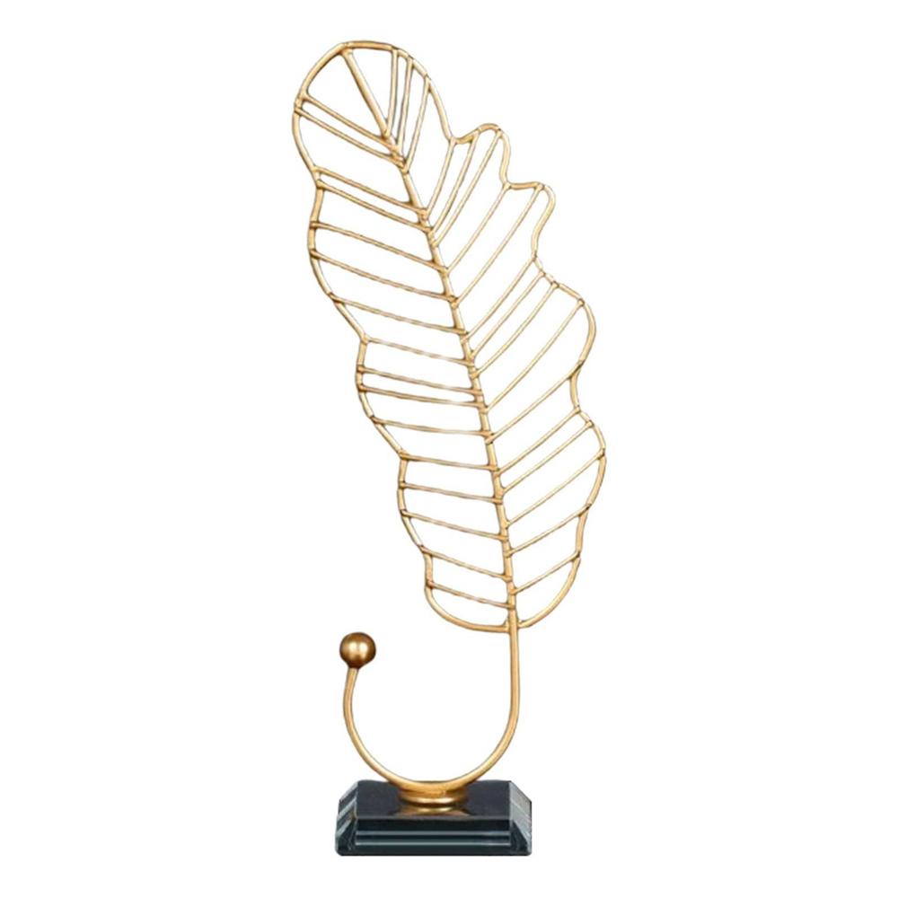 Metal Statue Figurine Bedroom Office Ornaments Cabinet Home Leaves Sculpture Feather