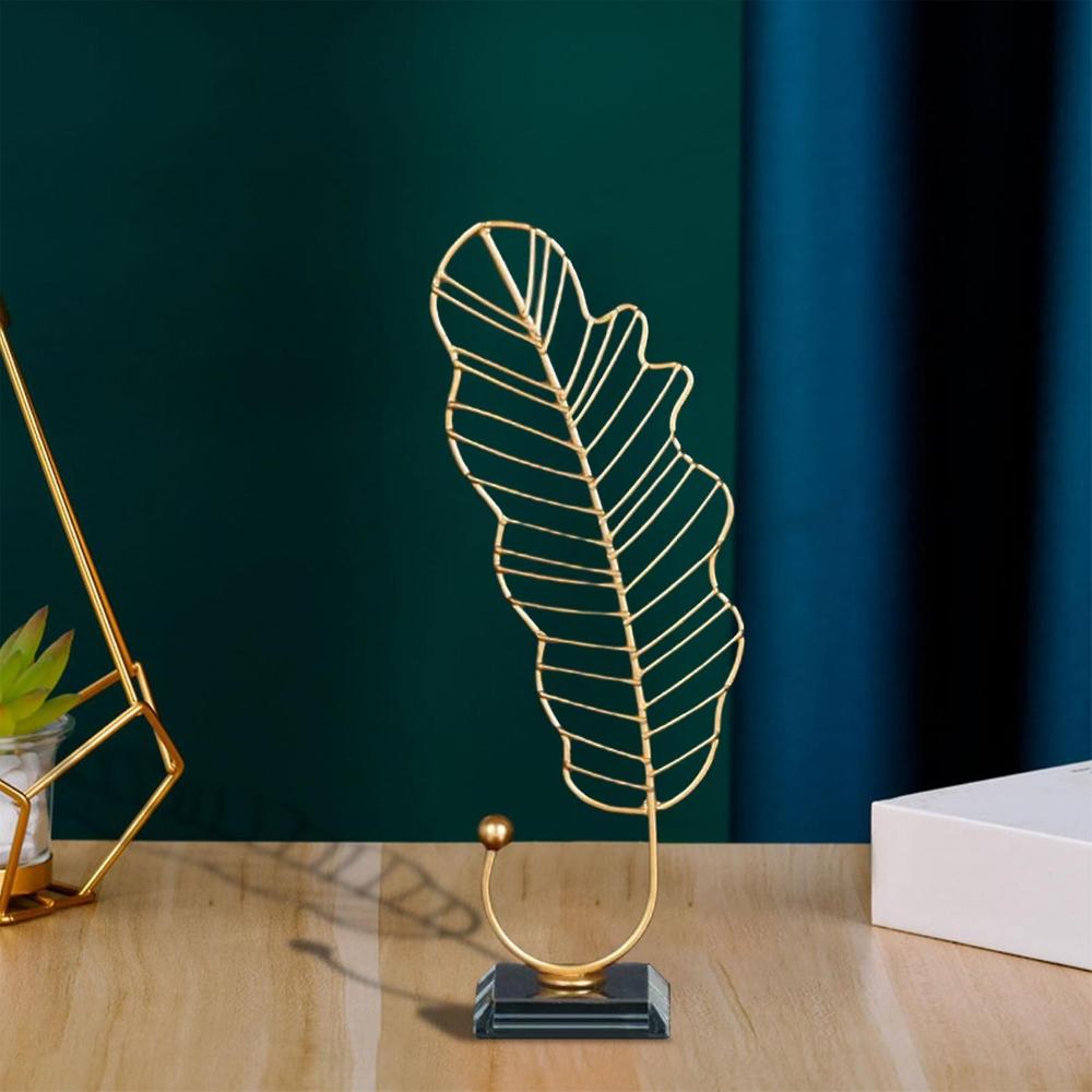 Metal Statue Figurine Bedroom Office Ornaments Cabinet Home Leaves Sculpture Feather