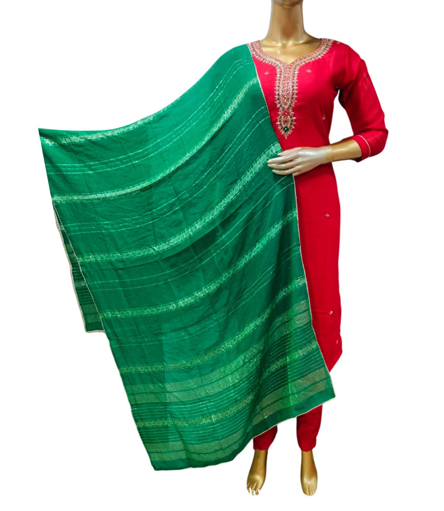 Traditional Red And Green Sambalpuri Kurti Set