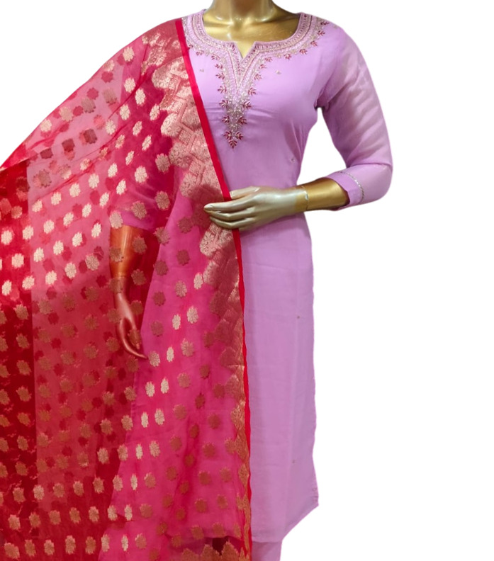 Ladies Pink Banarasi Kurti Set