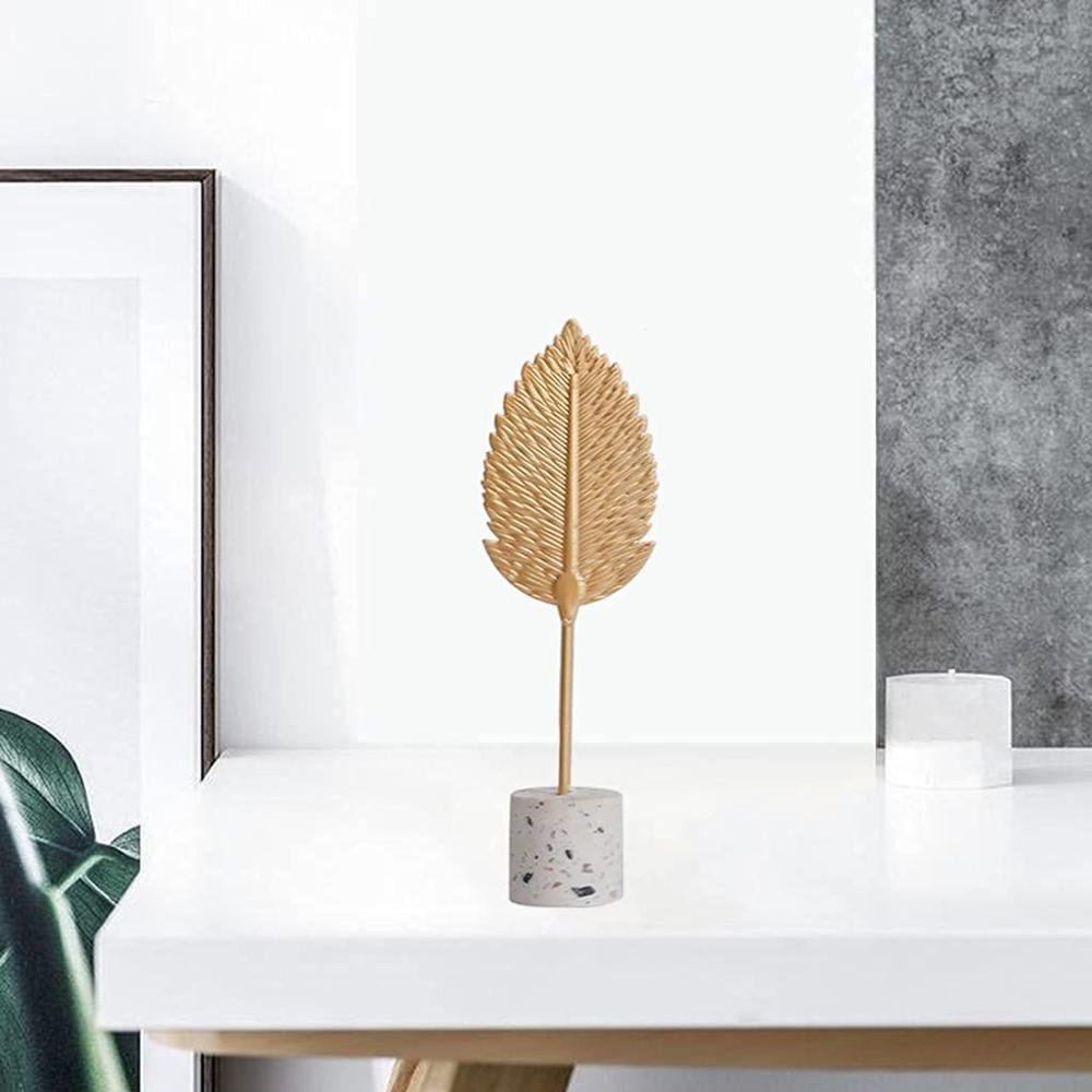 Metal Leaf Statue Iron Art Sculpture Desktop Ornaments Leaf Sculpture For Home Porch Office Decoration - Size S - Color: Golden