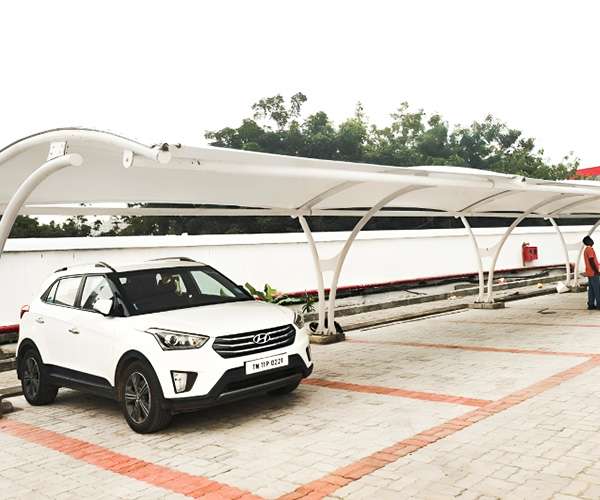 Tensile Structure For Parking - Color: White Membrane With Silver/Grey Frame
