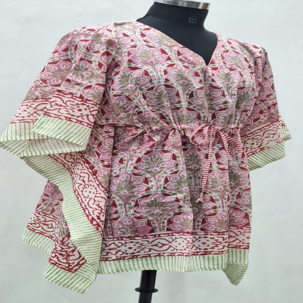 Beautiful Hand Block Printed Short Kaftan - Bust Size: 46 Inch (in)