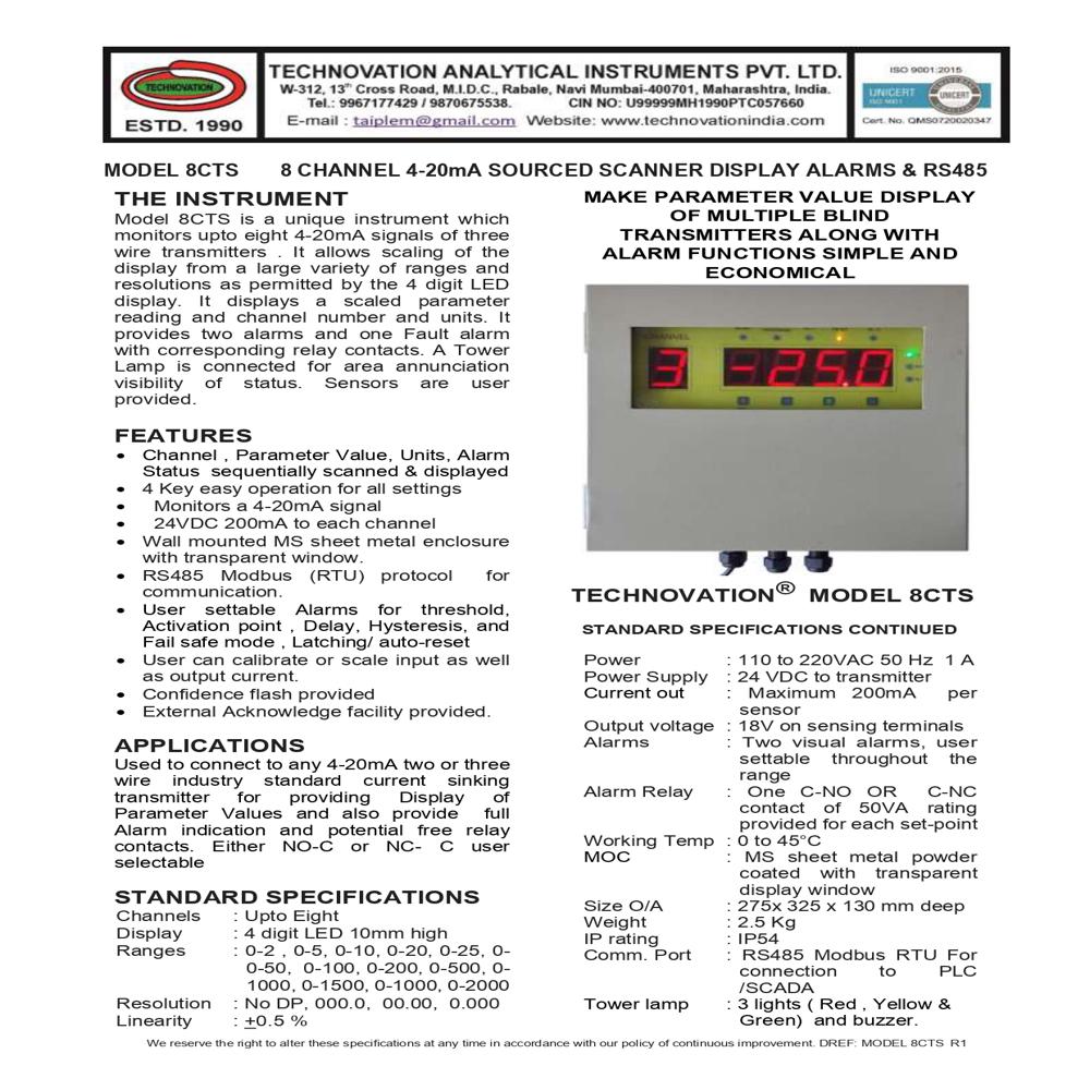 MODEL-8CTS-8 CHANNEL 4-20mA SOURCED SCANNER DISPLAY