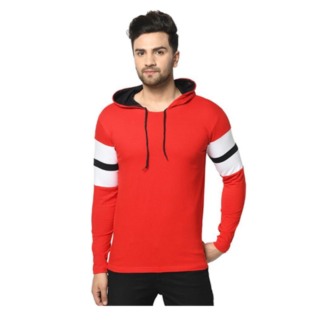 Mens SK 1 Strip Red Black Hood T-Shirt