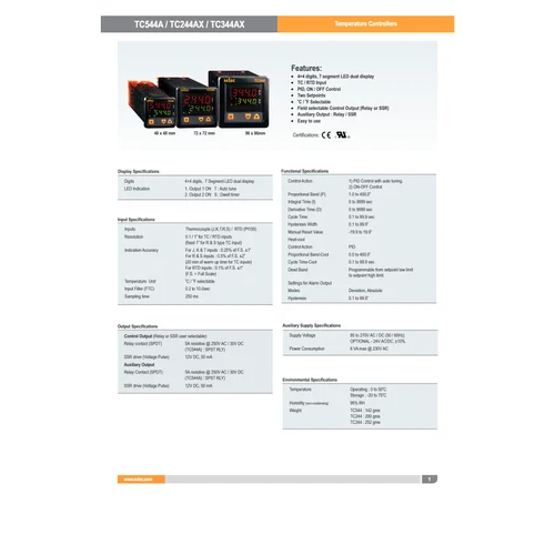 Selec Temperature Controller Tc344ax - Application: Industrial