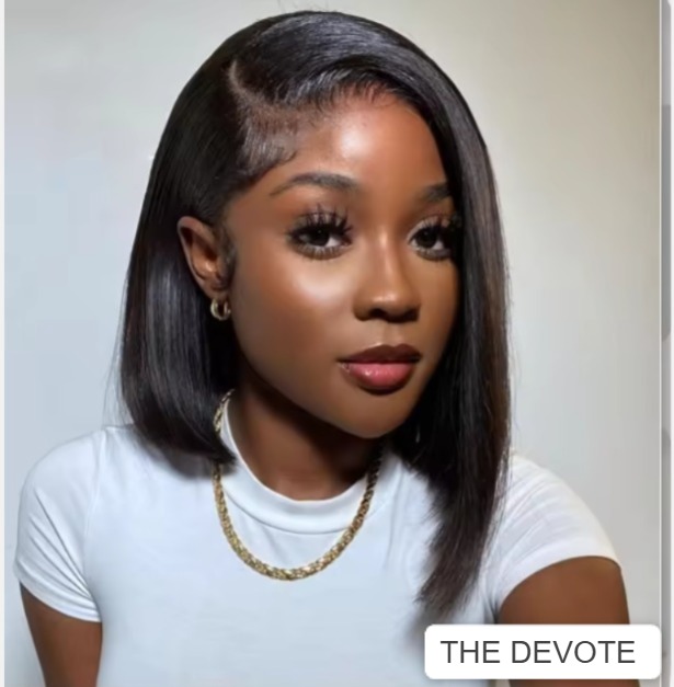 The Devote 12 Inch 5x6 Large Lace Straight Bob Glueless Human Hair Wig | Pre-Plucked Pre-Cut Wear & Go Short Bob Wig