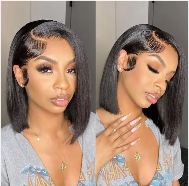 The Devote 12 Inch 5x6 Large Lace Straight Bob Glueless Human Hair Wig | Pre-Plucked Pre-Cut Wear & Go Short Bob Wig