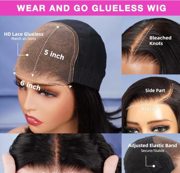 The Devote 12 Inch 5x6 Large Lace Straight Bob Glueless Human Hair Wig | Pre-Plucked Pre-Cut Wear & Go Short Bob Wig