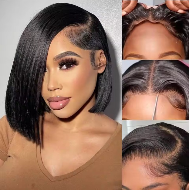 The Devote 12 Inch 5x6 Large Lace Straight Bob Glueless Human Hair Wig | Pre-Plucked Pre-Cut Wear & Go Short Bob Wig