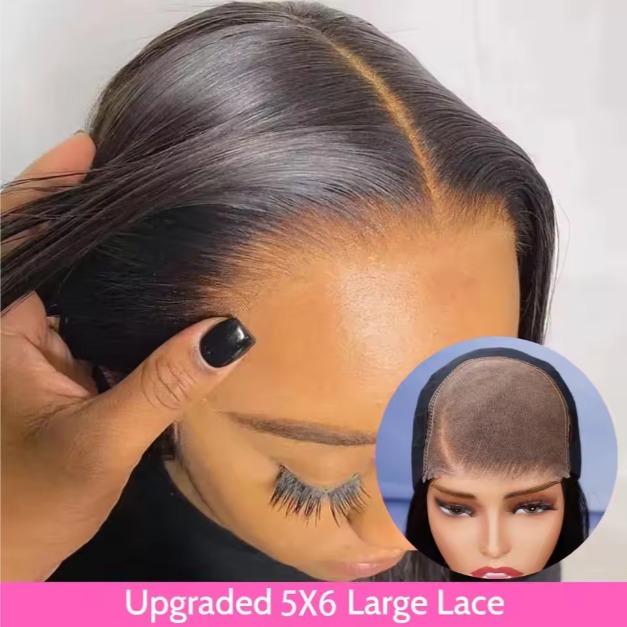 The Devote 12 Inch 5x6 Large Lace Straight Bob Glueless Human Hair Wig | Pre-Plucked Pre-Cut Wear & Go Short Bob Wig