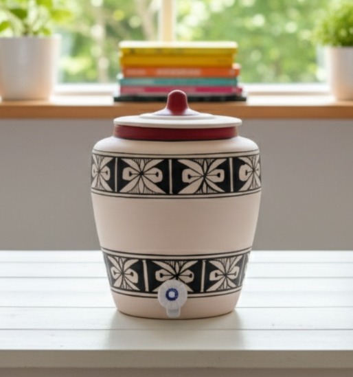 Clay Water Pot Spider Border 13 LTR