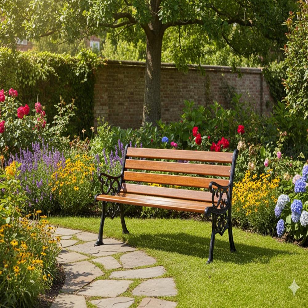 Iron Garden Bench - Color: Wooden