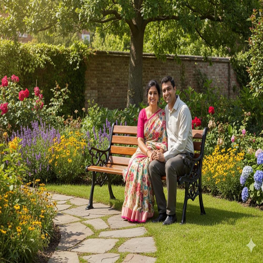 Iron Garden Bench - Color: Wooden